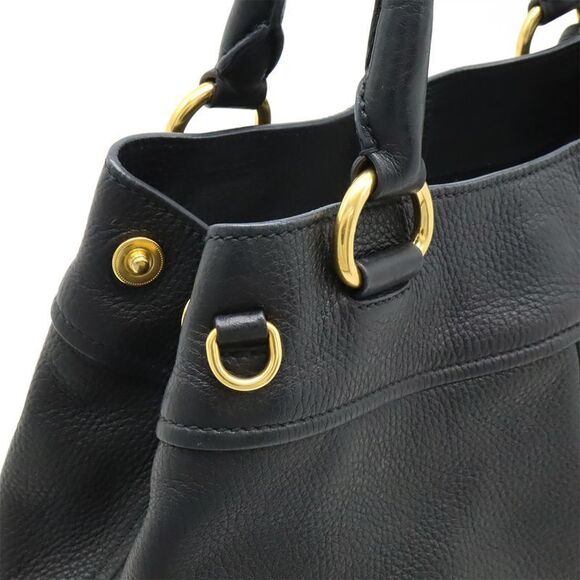 Prada Tote Handbag Leather NERO Black Gold Hardware Missing Shoulder Strap - Picture 6 of 8